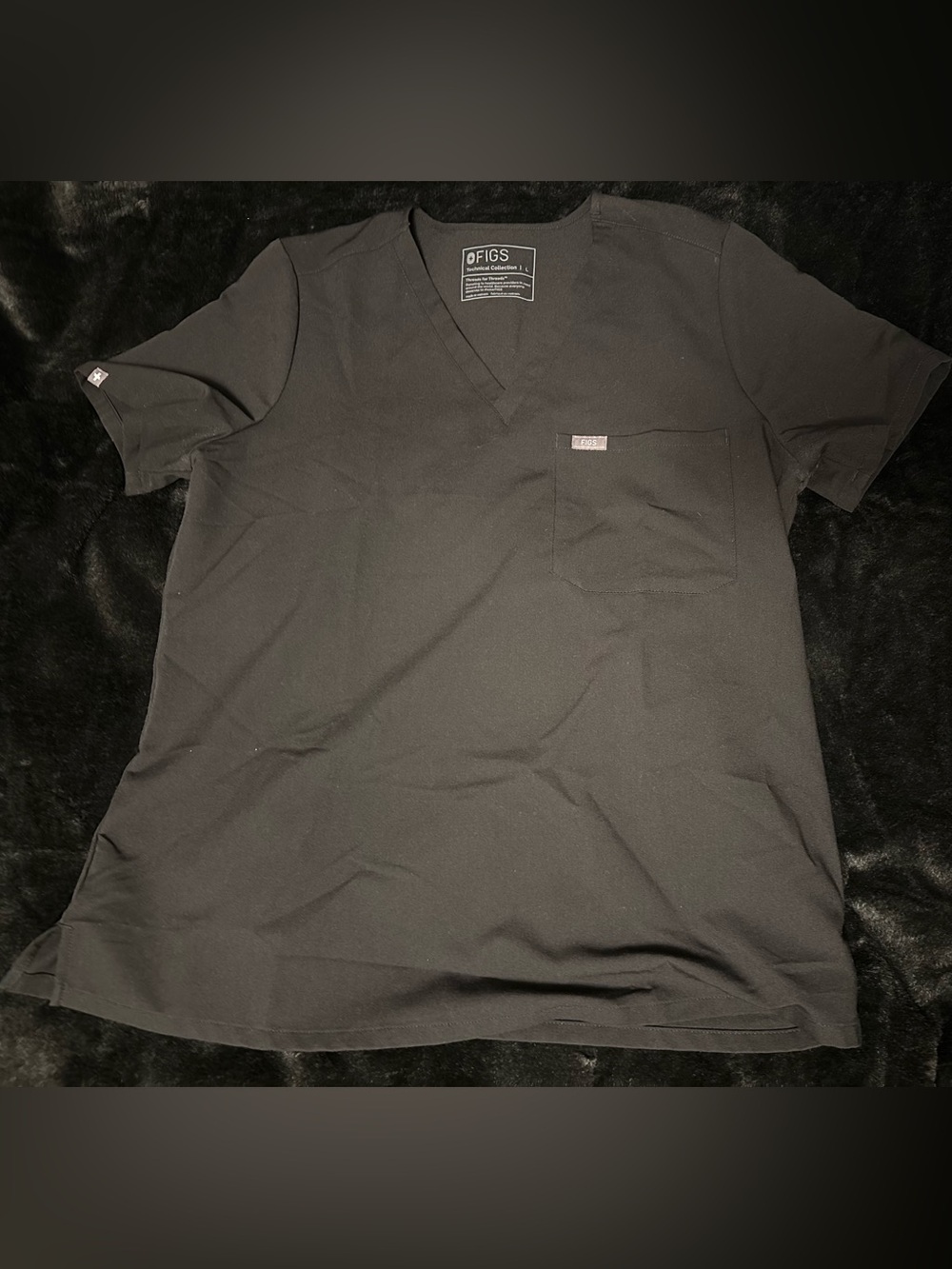 FIGS Catarina One-Pocket Scrub Top BLACK Women's LARGE